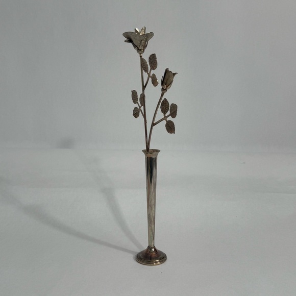 Vintage Ted Arnold Ltd Metal Rose Flower Bud Vase Art Decor Rose Gold 10.5” - Picture 8 of 15